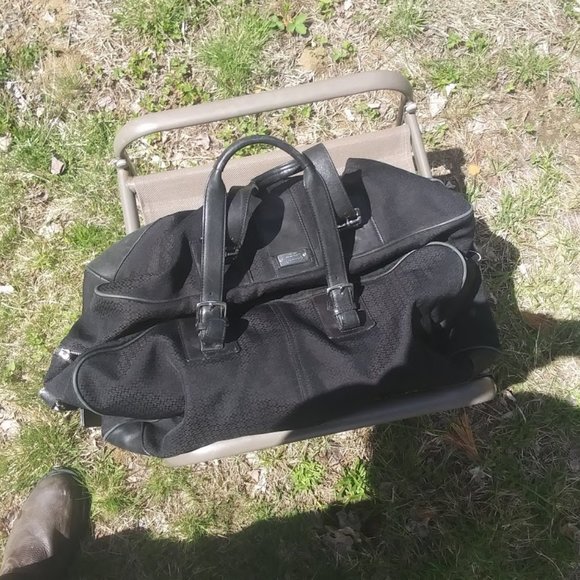 Vintage Black Leather Coach Weekender Bag - Picture 1 of 15